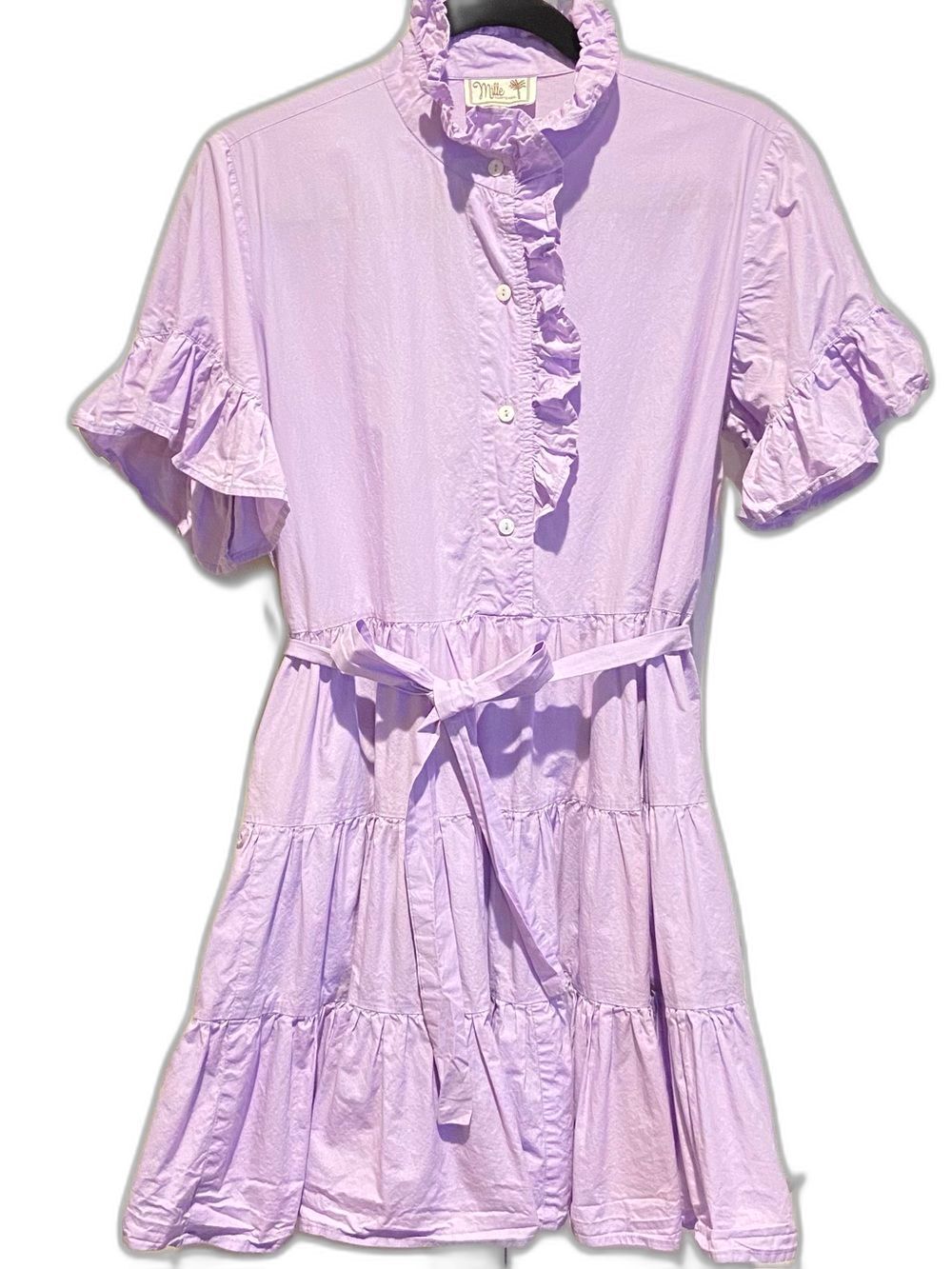 Mille Violetta Ruffle Front Dress Mini Tiered Belted Small